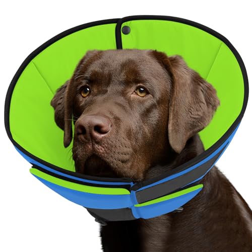 Dog Cones for Large Dogs, Soft Dog Cone Large for Wound Care | Cone for Dogs After Surgery, Adjustable Elizabethan Collar for Pet to Prevent Licking Wounds, Soft Fabric Cones Blue&Green L - color: Blue&Green, size: L
