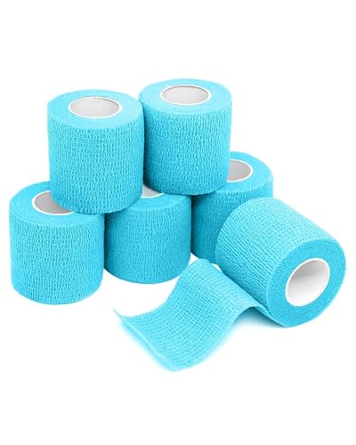 FriCARE Self Adhesive Bandage Wrap, Medical Tape in First Aid Kit | Elastic Cohesive Bandages for Sports/Vet/Wrist Ankle Wounds, 2 Inches X 5 Yards, Latex-free 6 Rolls, Cerulean Blue - color: Cerulean Blue