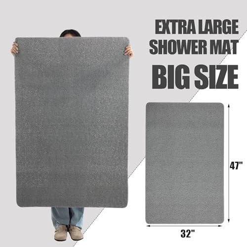 HOMBYS 47 x 32 Extra Large Shower Mat for Shower Stall Tub, Non Slip Bath Mat Bathroom Accessories, PVC Loofah Mats for Shower and Bathroom, Quick Drying, (Grey, 47"x32") - color: Grey, size: 2'8" x 3'11" (Rectangular)