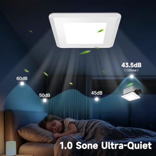 AHAWILL 80 CFM Ultra Quiet Bathroom Exhaust Fan with Light,1.0 Sones,5CCT Dimmable,Ceiling Opening 9'' x 9'',1000LM Ceiling Mount Bathroom Fan,Bathroom Vent Fan with Light,ETL & FCC - size: 8in