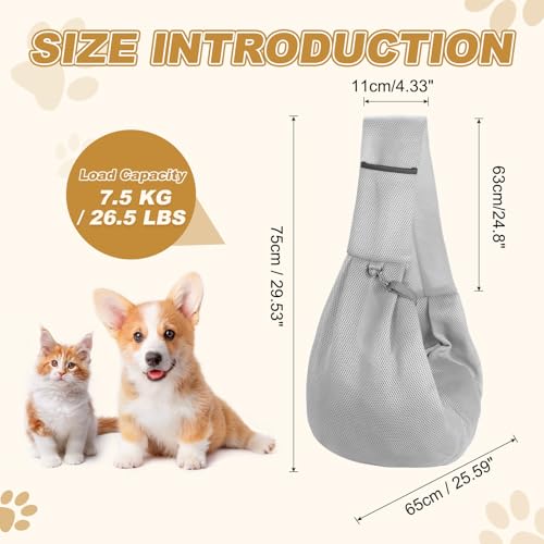 Dog Sling Carrier for Small Dogs and Cats Up to 16.5 Lbs, Soft Pouch Breathable Mesh Pet Crossbody Shoulder Bag, (Gray, 1 Pcs) Intended for Outdoor/Camp/Travel - color: Gray