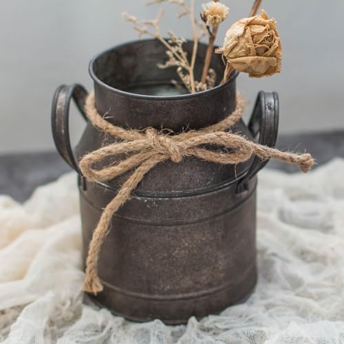 Rust Paint Flower Vase, Rustic Galvanized Metal Milk Can Bucket Primitives Jug for Home Garden Shop Decor