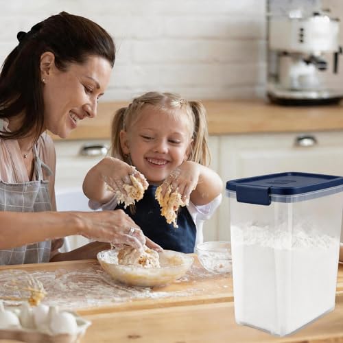 Tight-Lock Rice Container 10-15 Lbs, Airtight Flour Container Dry Food Bin | Plastic Food Container with Scoop, Dry Food Storage Bin Dispenser for Cereal, Sugar, Kitchen, Pantry Organizers and Storage - color: Dark Blue