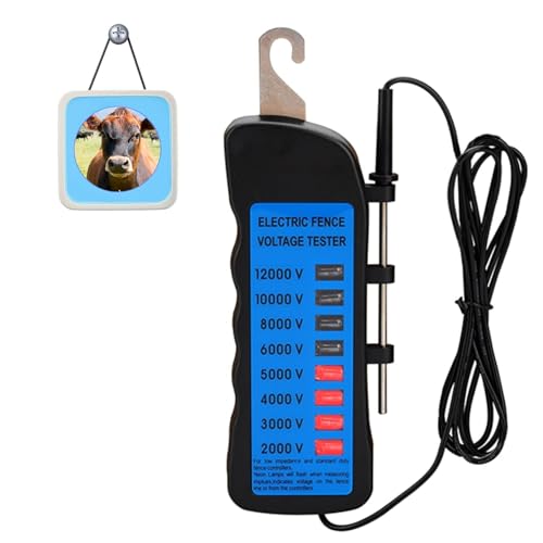 Electric Fence Voltage Tester, 12KV Digital Electric Fence Tester, Handheld Electric Fence Fault Finder, Farms Fault Troubleshooter with 8 Neon Indicator Lights