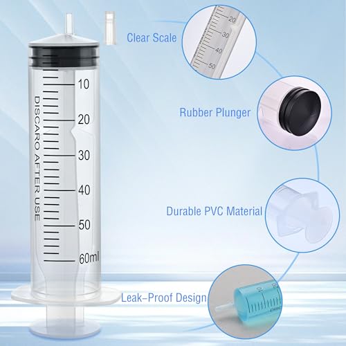 12pack 60ml Large Syringes Without Needle, With Cap for Liquid, Measuring, Ink Refilling, Oil, Liquids Glue Applicator, Individually Sealed - style: 60ML