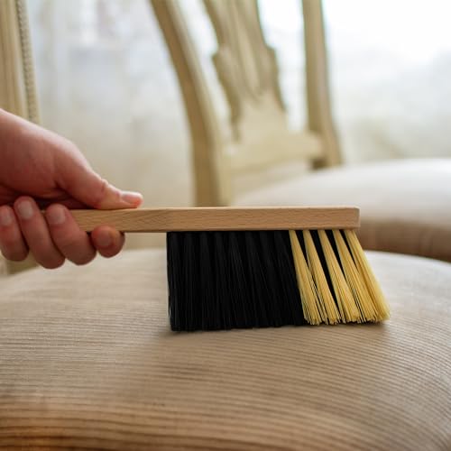 11.2" Hand Broom Medium-Soft Bristles Bench Brush, Sweeping Brush with Wooden Handle, Lightweight Dusting Brush, Handheld Small Broom, Shop Brush - size: 11.2"