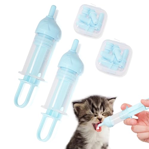 LogFaadCoi Kitten Bottle Feeding Kit for Nursing, Milk Bottles for Feeding Newborn Puppies,Anti-chocking Design,with 2 Syringes and 10pcs Replaceable Nipples (Blue) - color: Blue