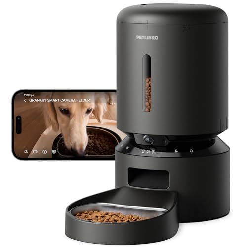 PETLIBRO Automatic Cat Feeder with Camera, 1080P HD Video with Night Vision, 5G WiFi Pet Feeder with 2-Way Audio, Low Food & Blockage Sensor, Motion & Sound Alerts for Cat & Dog Single Tray - color: Black, size: 5l-camera
