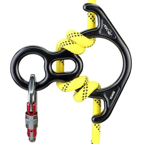 50KN Rescue Figure, 8 Descender Large Bent-Ear Belaying and Rappelling Gear Belay Device Climbing for Rock Climbing Peak Rescue 7075 Aluminum Alloy - color: Black