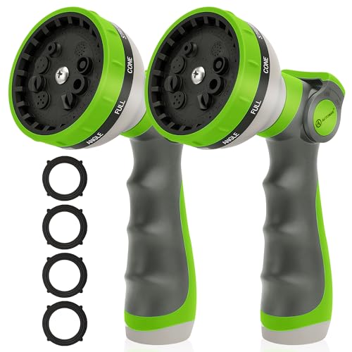 AUTOMAN Garden Hose Nozzle Sprayer - 10 Spray Patterns, 2 Pack Thumb Control Water Hose Nozzle Outdoor, Heavy Duty Spray Nozzles for Watering Garden, Cleaning Window, Washing Car, Showering Pets - color: Lawngreen