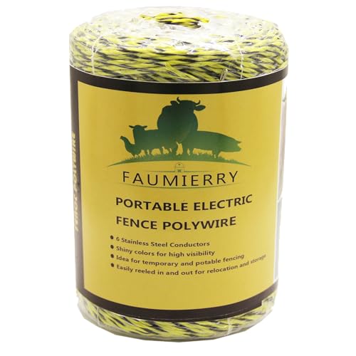 656 Feet 200 Meter Yellow/Black Electric Fence Polywire, 6 Stainless Steel Conductors, Easy to Install Electric Fencing - 1 Roll - size: 655ft