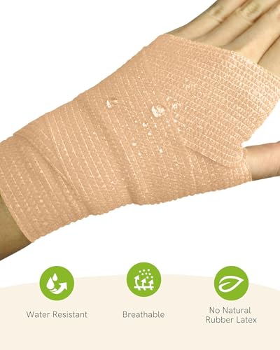 FriCARE Self Adhesive Bandage Wrap, Medical Tape in First Aid Kit, Tan | Elastic Cohesive Bandages for Sports/Vet/Wrist Ankle Wounds, 2 Inches X 5 Yards, Latex-free 6 Rolls - color: Tan