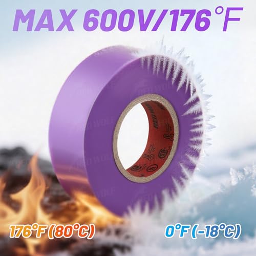 RED WOLF 10 Pack Purple Electrical Tape 3/4 Inch x 66 Ft Industrial Grade UL/CSA Listed 7 Mil Thick Flame Retardant High Temp Waterproof Electrical PVC Tape Electric Super Vinyl Rated 600V - color: Purple