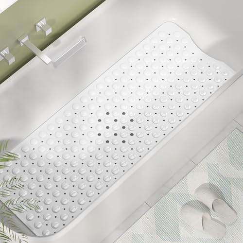 AmazerBath Shower Mat Non Slip 40 x 16 Inches, Shower Stall Mats with Suction Cups and Drain Holes, Non Slip Bath Mat for Tub for Elderly & Kids, White - color: White, size: 40" x 16" (Rectangular)
