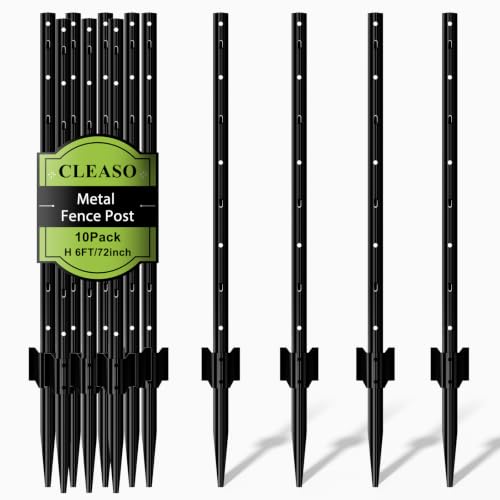 Metal Fence Posts 6 FT Black (Pack of 10) – Heavy Duty U Post for Wire Fencing, Rustproof Powder-Coated Steel Fence Stakes, No-Dig Fence Posts for Farm, Orchard, Yard & Temporary Fencing - color: Black, size: 6FT-10P