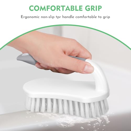 SetSail Scrub Brush, Heavy-Duty Scrub Brushes for Cleaning with Stiff Bristles Cleaning Brush for Shower, Bathroom, Carpet, Kitchen and Bathtub Scrubber - 2 Pack | Durable Bristles Ergonomic Non-Slip Tpr Grip. U-Style Hanging Loop for Storage. Use for Sho