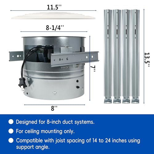 REEPLAR 8" Kitchen Ceiling Mount Exhaust Fan, 200 CFM, Replacement for 505 | Powerful vertical discharge air circulation. Fits 8-inch roof duct systems for kitchen, bathroom, and laundry room