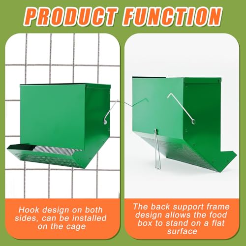 No-Waste Metal Rabbit Feeder for Cages, Large Hanging Food Dispenser with Mesh Bottom & Lid, Holds 5lb Feed for Several Days, Bunny & Small Pets
