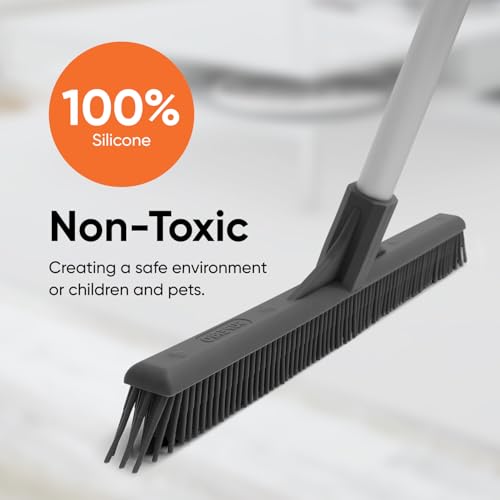 Superio 16"" Slim Silicone Salon Broom - Carpet Rake for Liquid, Human Hair, Pet Hair, and Fur Space Saving and Easy to Wash, Gray, 1281-993 - color: Silicone, size: 54"