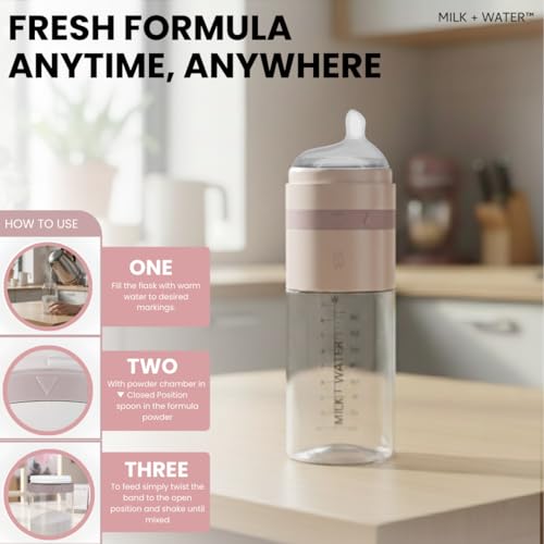 MILK & WATER Glass All-in-One Baby Bottle with Anti Colic Nipple - color: Dusty Pink
