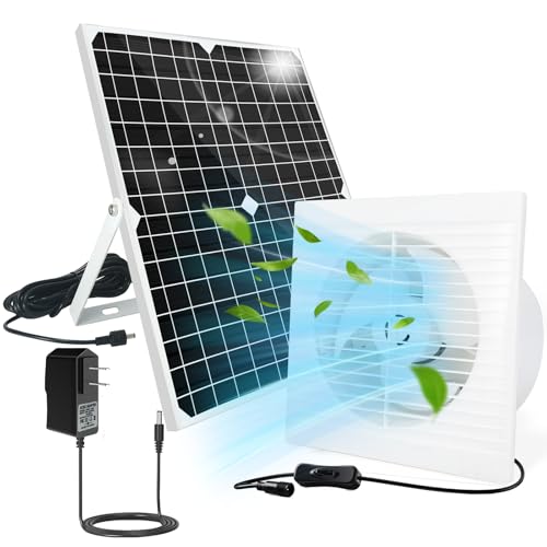 Solar Powered Fan, 9.1" Solar Exhaust Fan Kit, 25W Waterproof Chicken Coop Fans with 14.8Ft On/Off Switch Cable & Power Adapter, Cooling Ventilation for Greenhouse, Shed, Outside, Garages, Dog House - color: No Battery