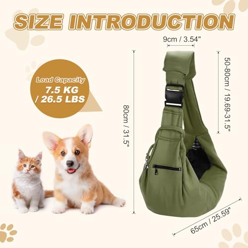 Dog Sling Carrier for Small Dogs and Cats Up to 16.5 Lbs, Breathable with Shoulder Pad Pet Crossbody Shoulder Bag, (Dark Green, 1 Pcs) Intended for Outdoor/Camp/Travel - color: Dark Green