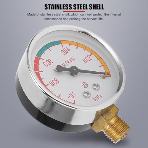-0.1 to 0 MPa Milker Analog Vacuum Gauge, with 2 inch Dial, 1/4" NPT, Stainless Steel Vacuum Pressure Meter Level Monitoring for Portable Goat Cows Milking Machine, for Dairy Farming