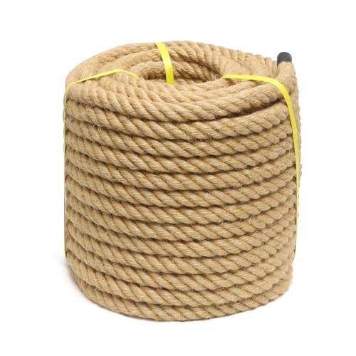 Jute Rope 1 Inch 150 Feet Hemp Rope for Deer, Heavy Duty, Twisted, Natural, Tug of War, for Crafts, Home Decorating Gardening Bundling - size: 150Ft, style: 1 Inch