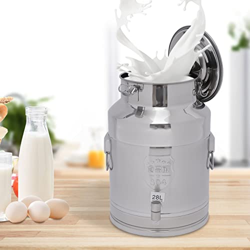 28L/7.4Gallon Stainless Steel Milk Can 304 Stainless Steel Milk Jug Sealed Bucket Wine Pail Bucket Milk Can Liquid Storage Container w/Faucet & Sealed Lid for Milk Wine Water Liquid - size: 28L|w/Faucet|304|Thickened version