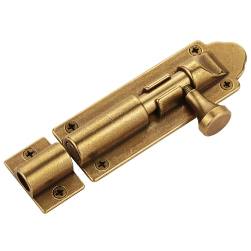 Solid Cast Brass Barrel Bolt, Antique Brass Door Slide Latch Lock, Heavy Duty Gate Sliding Bolt Latch - color: Bronze