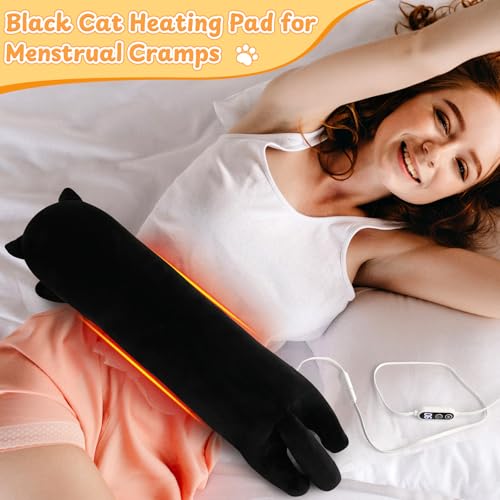 Black Cat Plush USB Heating Pad for Period Cramps Menstrual | 22” Cat Heated Plush Stuffed Animal, Portable Indoor Outdoor Use, Electric Kitten Plush Heating Pad for Women Mom Girls Gifts - color: Black Cat Heating Pads