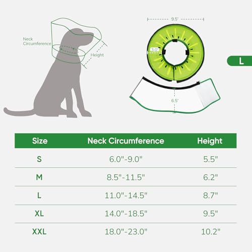 Supet Sponge Dog Cone Collar Stop Licking After Surgery, Dog Donut Collar | Adjustable Dog Recovery Collar Alternative, Detachable Shield, Soft, Comfy Cone, Neck Pillow for Large Dogs - color: Kiwi, size: L(Neck 11"-14.5")