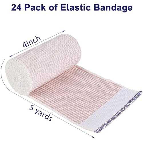 48 Pack Elastic Bandage Wrap 4” Bandage Wrap with Hook and Loop Closure on Both Ends Self Adhesive Bandage Wrap for Sports, Medical, and Injury Recovery - size: 4 Inch (Pack of 2)