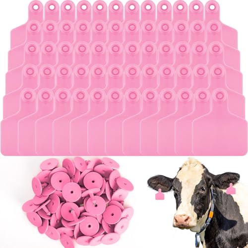 Lothee 100 Pcs Blank Cattle Ear Tags Large Plastic Precision Animal Identification Blank Livestock Ear Tags for Cattle Cow Horse Dog Pig Goat Sheep Farm Management (Pink) - color: Pink