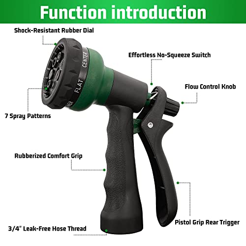 NEXCOVER Garden Hose Nozzle Sprayer - 7 Adjustable Watering Patterns Nozzle for Water Hose, Non-Slip Garden Spray Nozzle Hose Attachment for Car Washing, Watering Plants, Pets Showering,Lawns Cleaning - color: Dark Green