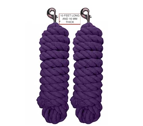 Majestic Ally Pack of 2 Solid Cotton Lead Rope for Horses & Livestock – 10 Foot Long and 5/8 inch (16MM) Thick - Replaceable Heavy-Duty Satin Bolt Snap – Handmade – Soft, Broken in Feel (Burgundy) - color: BURGUNDY