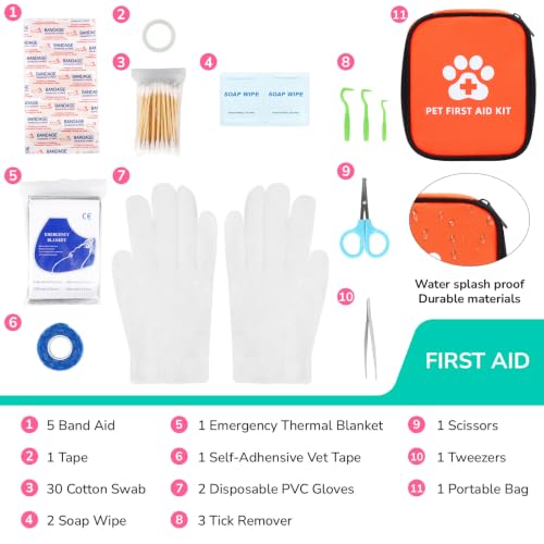 Pet First Aid Kit - Pocket Emergency Pack, Travel & Outdoor, 11 Tools | Portable Pocket Emergency Pack Bag