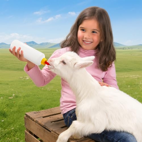 Okllen 10 Sets 400ml Lamb Feeding Bottle with 20 Nipples, Plastic Goat Milk Feeder for Goats, Lambs, Small Animal Pet Drink Bottle, Reusable Silicone Nipple for Farm Livestock Feeding