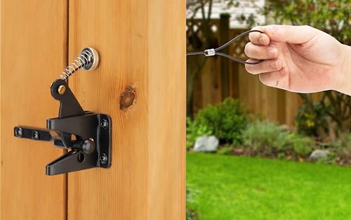 Gate Latch Cable Pull, Spring-Loaded Latch Kit for Wooden Fence Gates, Gate Latch Pull Cable String Adjustable from 2" to 6" Posts Stainless Steel Spring, 1 Pack