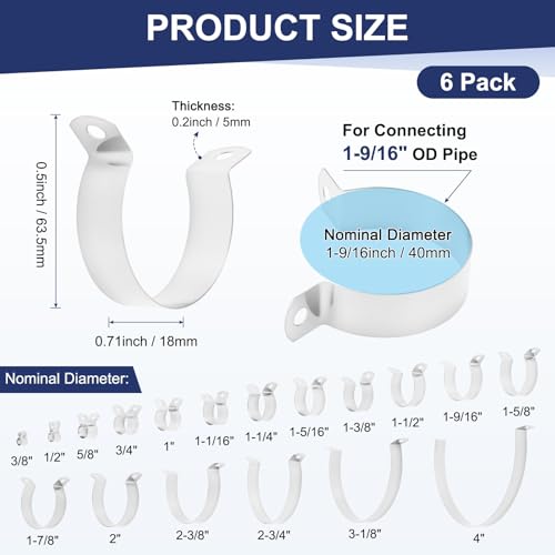 M METERXITY 6-Pack Brace Bands Chain Link Fence Parts, 1-9/16 Inch Galvanized Steel Chain Link Brace Band with Bolts and Nuts for Fence/Gate/Posts/Rust-Resistant - size: 1-9/16"
