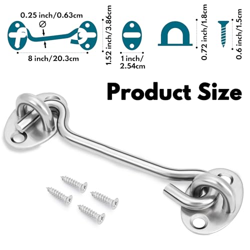 Rainspire (2 Pack) 8 Inch Privacy Hook and Eye Latch for Barn Door, Stainless Steel Gate Latch Barn Door Lock Cabin Hooks for Gate Shutters Window Slide Barn Shed Cabinet Bathroom, Silver - color: Silver, size: 8 Inch