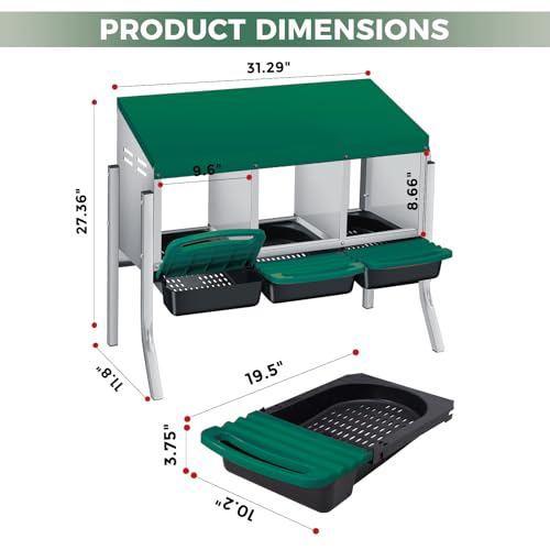 Chicken Nesting Boxes with Cleanable Pull-Out Trays, 3-Hole Wall Mount Roll Away Nest for Easy Cleaning & Egg Collection - size: 3 holes with legs