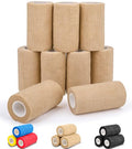 AZEN 9 Pack Self Adhesive Bandage Wrap, 4" X 5 Yards Elastic Cohesive Bandage Wrap, Skin Color Athletic Tape, Ankle Tape, Tattoo Grip Tape Wrap, Vet Wrap - color: Beige, size: 4IN - 9Pack