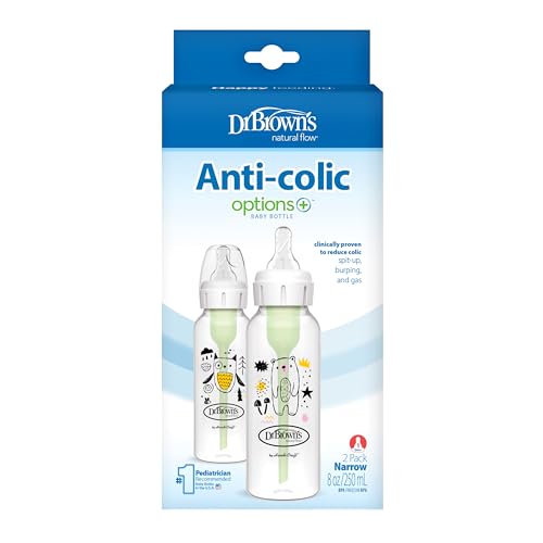 Dr. Brown's Anti-Colic Options+ Narrow Baby Bottle, Bear Owl, 2-Pack - color: Pink & Blue (Bear & Owl), size: 1 Count (Pack of 2)