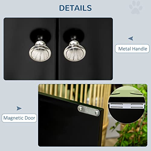 PawHut Large Elevated Dog Bowls with Storage Cabinet 44L Capacity Black | Raised Dog Bowl Stand, Pet Feeding Station - color: Black