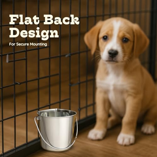 2 quart Stainless Steel Flat Side Bucket | 0.5 gal Durable Heavy Duty Food & Water Feeding Pails for Small Pet Birds Dog Cat | Fits kennel Cages Critter Crates Hanging Pail | Multipurpose - size: 2 Quarts