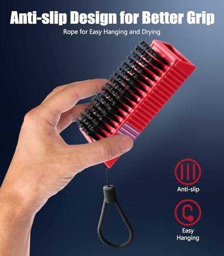 Larbois Nail Brush for Cleaning Fingernails, 2Pack Heavy Duty Nail Brushes Remove Dirt and Paint Fingernail Brush Deep Cleaning Mechanical Nail Scrub Brush Two-Sided with Hanging Rope, （Red） - color: Red