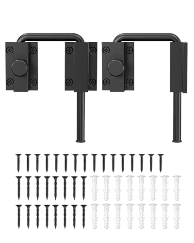 Updated U Patio Sliding Door Loop Lock Latch, Black-2 PCS | 90/180 Degree Aluminum Alloy Home Security Loop Bolt Lock for Barn Door,Window, Fence, Shed and Gate Latch - Rotary Locking - color: Black-2 PCS