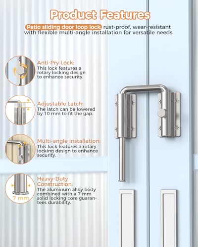 Sliding Door Loop Lock, Multi-Angle Barn Door Lock, Silver-4 PCS | Aluminum Alloy, U-Shaped Loop Latch for French/Fences/Windows/Screen/Patio Sliding Doors - color: Silver-4 PCS