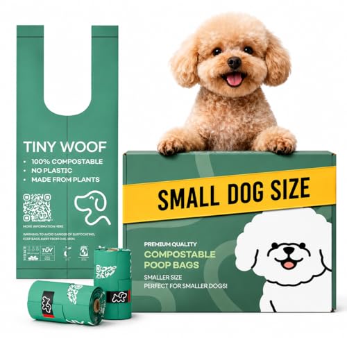 Small Dog Poop Bags, Compostable Plant-Based Waste Bags with Tie Handles, 24 Rolls (360 Count), Leak-Proof, Sized for Chihuahua, Pomeranian, Toy Poodle and Puppies